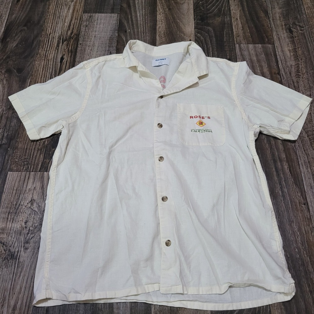 Old Navy Men's L Rose's Flower Shop Seed Mill LA California Linen Short Sleeve